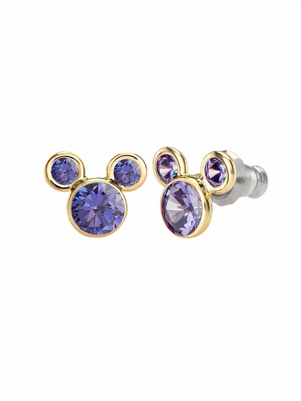 10k Gold Mickey Mouse Stud Earrings with Dark Blue Cubic Zirconia